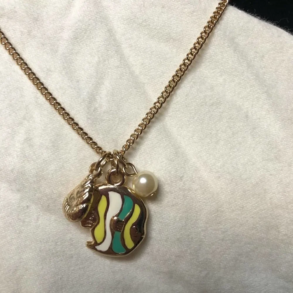 2/$20 Green Yellow Fish Pearl Charm Necklace